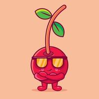 mascotte de personnage de fruit de cerise super cool dessin animé isolé dans un style plat vecteur