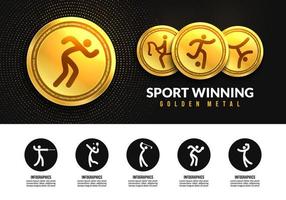 sport gagnant des médailles d'or, icônes d'infographie sportive, concept de logotype de club de sport. médailles réalistes pour le premier deuxième troisième placement vecteur