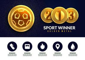 médaille d'or du football pour le vainqueur avec des icônes infographiques, médailles sportives gagnantes pour les bannières de première, deuxième et troisième place vecteur