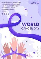 modèle de flyer de la journée mondiale du cancer illustration de soins de santé design plat modifiable de fond carré pour les médias sociaux, la carte de voeux ou les publicités Web vecteur