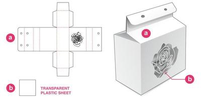 boîte rose au pochoir avec trou pour corde et gabarit découpé en feuille de plastique vecteur