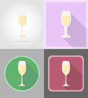 champagne dans un verre plat icônes vector illustration