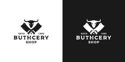 création de logo de boucherie rustique vintage avec tête de buffle vecteur