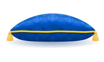 oreiller de satin bleu avec illustration vectorielle de corde et glands or vecteur