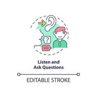 écouter et poser des questions concept icône. préparation à l'entretien d'embauche idée abstraite illustration de la ligne mince. répondez aux questions. donner une réponse. dessin de couleur de contour isolé de vecteur. trait modifiable vecteur