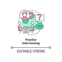 s'entraîner à interviewer l'icône de concept. se préparer à l'illustration de la ligne mince de l'idée abstraite de l'entrevue. entraînez-vous à répondre à des questions typiques. dessin de couleur de contour isolé de vecteur. trait modifiable vecteur