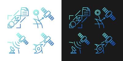 icônes de gradient de satellites de surveillance du climat définies pour les modes sombre et clair. paquet de symboles de contour de ligne mince. collection d'illustrations vectorielles isolées en noir et blanc vecteur