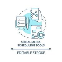 outils de planification des médias sociaux icône de concept turquoise. illustration de ligne mince d'idée abstraite d'engagement de l'utilisateur. dessin de contour isolé. trait modifiable. roboto-medium, myriade de polices pro-bold utilisées vecteur