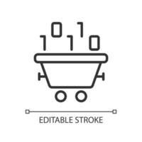 icône parfaite de pixel linéaire de technologie d'exploration de données. code binaire et wagon. illustration personnalisable de fine ligne. symbole de contour. dessin de contour isolé de vecteur. trait modifiable. police arial utilisée vecteur