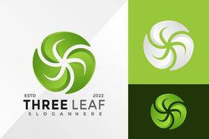 trois feuilles vertes logo design modèle d'illustration vectorielle vecteur