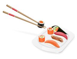 ensemble diversifié de sushis avec des baguettes sur une illustration vectorielle de plaque