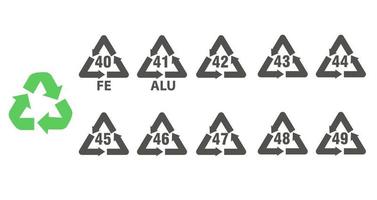 codes de recyclage des métaux. symboles d'identification et d'emballage. icônes de tri des déchets. aluminium, acier signes illustration vectorielle. vecteur