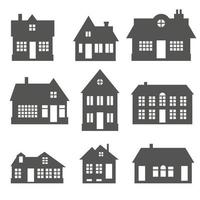 silhouette de cottages dans le quartier. ensemble de maisons sur rue de banlieue. maisons de campagne. illustration vectorielle de glyphe. vecteur