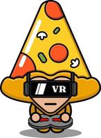 personnage de dessin animé de vecteur mignon costume de mascotte de nourriture de pizza jouant au jeu de réalité virtuelle