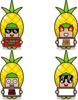 personnage de dessin animé mignon vecteur costume de mascotte de fruits d'ananas mis collection de lots de vente d'été