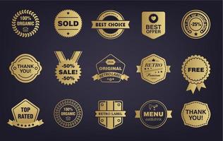 ensemble d'images vectorielles de vintage boutique d'or, badges rétro, étiquettes, étiquettes. enseignes de magasin vecteur