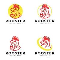 Ensemble de conception de logo de mascotte de poulet coq modèle vectoriel