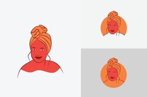 logo de belles femmes turban dessiné à la main vecteur