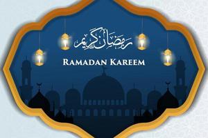 conception d'illustration ramadan kareem avec mosquée silhouette et lanterne à bougie dans le cadre vecteur