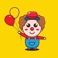 dessin animé mignon petit clown avec des ballons, illustration d'icône vectorielle