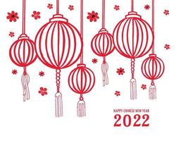dessiner à la main le nouvel an chinois 2022 pour la conception de cartes de voeux de lanterne vecteur