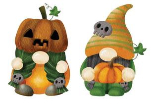 gnomes effrayants aquarelle halloween dessinés à la main vecteur