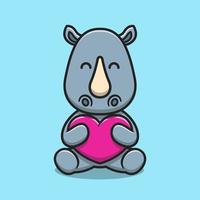 mignon rhinocéros étreignant amour coeur dessin animé icône illustration vecteur