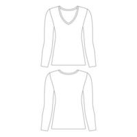 Modèle slim fit à manches longues col v t-shirt femmes illustration vectorielle croquis plat contours de conception vecteur