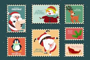 collection de timbres avec vecteur d'objet joyeux noël