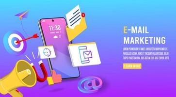 campagne de marketing et de publicité par e-mail mobile, newsletter et abonnement, promotion numérique vecteur