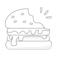 illustration vectorielle noir et blanc d'un hamburger mordu pour livre de coloriage et griffonnages vecteur