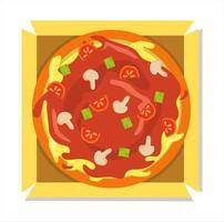 illustration vectorielle de pizza à la sauce tomate et fromage fraîchement ouvert de la boîte. thèmes de restaurant et de nourriture, adaptés à la publicité de produits alimentaires vecteur