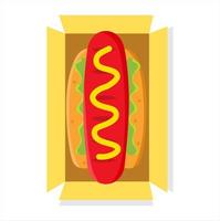 illustration vectorielle de hot-dog fraîchement ouvert hors d'une boîte avec du fromage et de la sauce tomate, restaurant et thème culinaire. adapté à la publicité de produits alimentaires