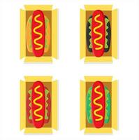 ensemble d'illustrations vectorielles de hot-dog fraîchement ouvert hors d'une boîte avec du fromage et de la sauce tomate, restaurant et thème culinaire. adapté à la publicité de produits alimentaires vecteur