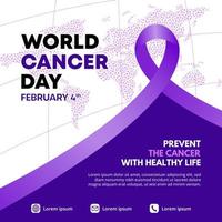 bannière de la journée mondiale du cancer avec ruban et image du monde vecteur