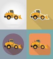 bulldozer pour travaux routiers icônes plats vector illustration