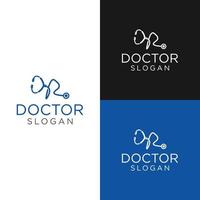 la lettre dr ou r, style de typographie, cursive san serif, outil de médecin logo stéthoscope pour les besoins médicaux et médicaux