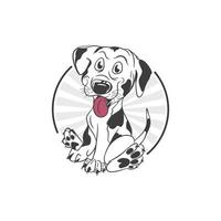 création de logo de formation de chien, symbole de modèle vectoriel chien assis qui sort la langue, enseigne d'entreprise de formation d'animaux de compagnie