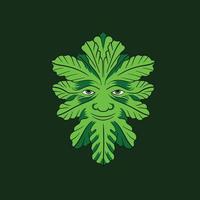 logo de visage masculin avec contour de feuille couvrant le visage en vert. Bacchus ou Dionysos. style vintage pour les plantes, la nature et les herbes vecteur