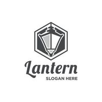illustration de modèle vectoriel de conception de logo de restaurant de lanterne, sur un fond gris en forme d'hexagone