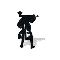 illustration d'un homme en robe noire et portant une hache. illustration vectorielle de style vintage avec texture grunge pour emblèmes, estampes, étiquettes, badges et autocollants. vecteur