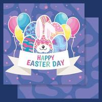 joyeux jour de pâques lapin mignon avec conception de vecteur de carte oeufs