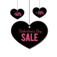 étiquettes de vente de saint valentin en forme de coeur. bannière de promotion d'offre spéciale. affiche publicitaire de la boutique. illustration vectorielle. vecteur