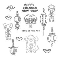 ensemble de doodle du nouvel an chinois vecteur