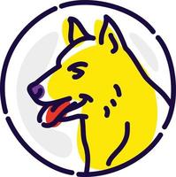 chien doux, logo exclusif, avatar, signe. icône plate de vecteur. l'image est isolée sur fond blanc. tête de chien jaune. identité d'entreprise. un ami fidèle. vecteur