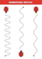 tracer des lignes avec des coccinelles mignonnes. pratique de l'écriture. vecteur