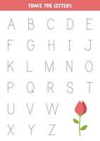 alphabet d'apprentissage. tracer des lettres. rose de dessin animé mignon. vecteur