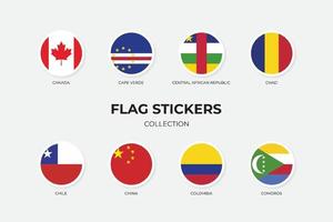 autocollants de drapeau du canada, du cap-vert, de la république centrafricaine, du tchad, du chili, de la chine, de la colombie et des comores vecteur