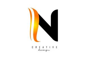 logo de lettre n avec swoosh orange dégradé. lettre n avec des éléments géométriques abstraits. vecteur