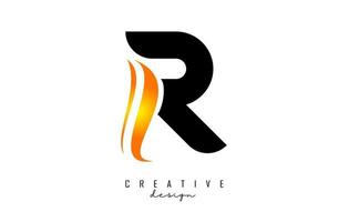 logo de lettre r avec swoosh orange dégradé. lettre r avec des éléments géométriques abstraits. vecteur